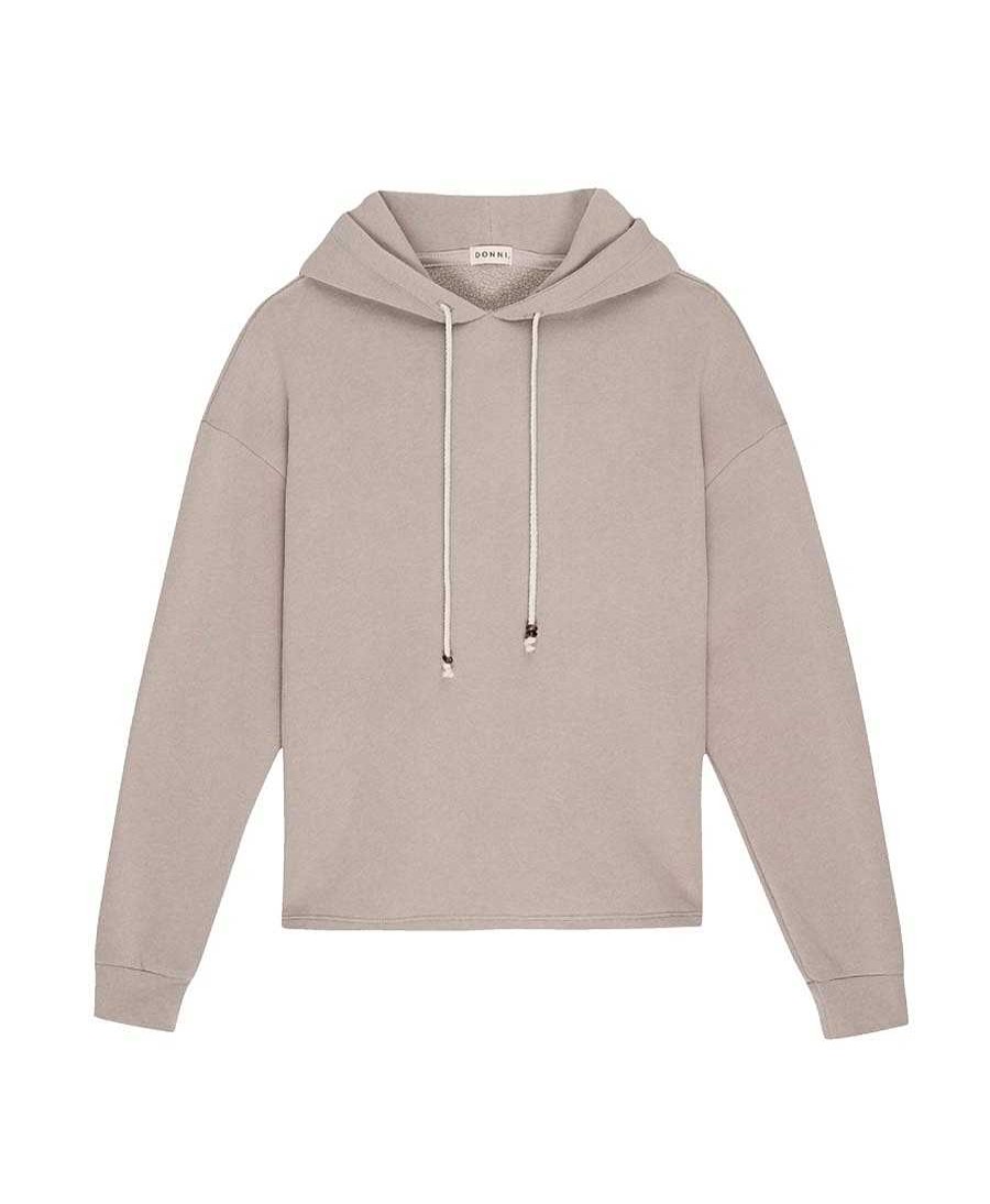 Damen DONNI. Oberteile | Vintage Fleece Gem Hoodie Kapuzenpullover - Steinbeige