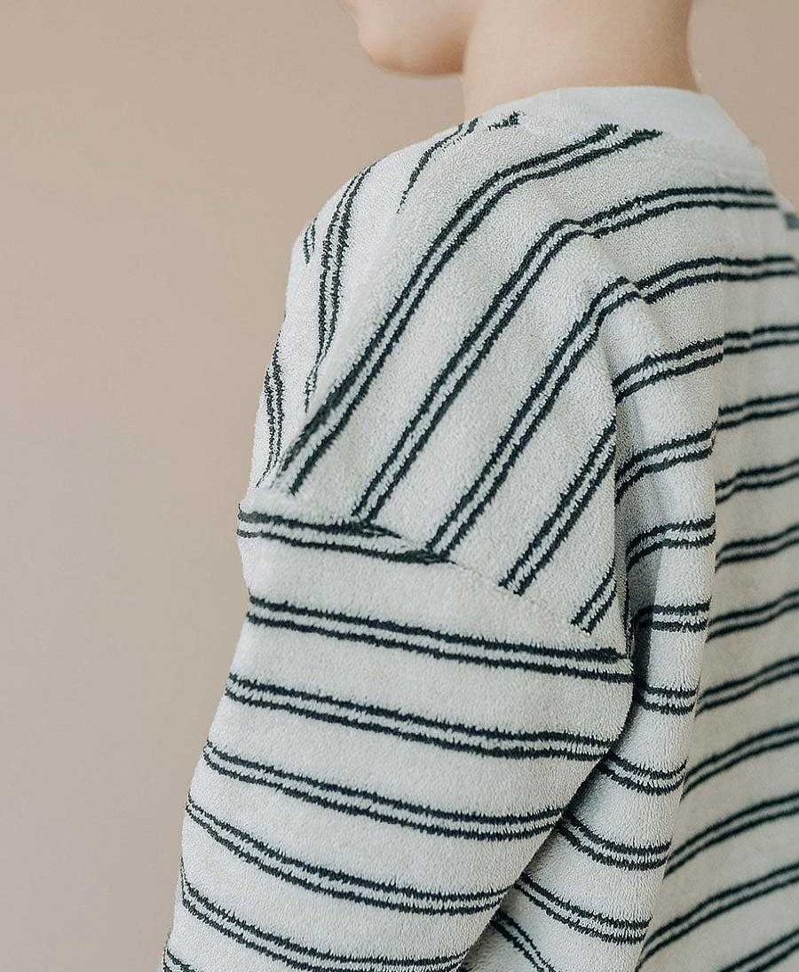 Kinder Kidwild Kinderkleidung | Organic Boxy Sweatshirt - Gestreift - Raven Double Stripe