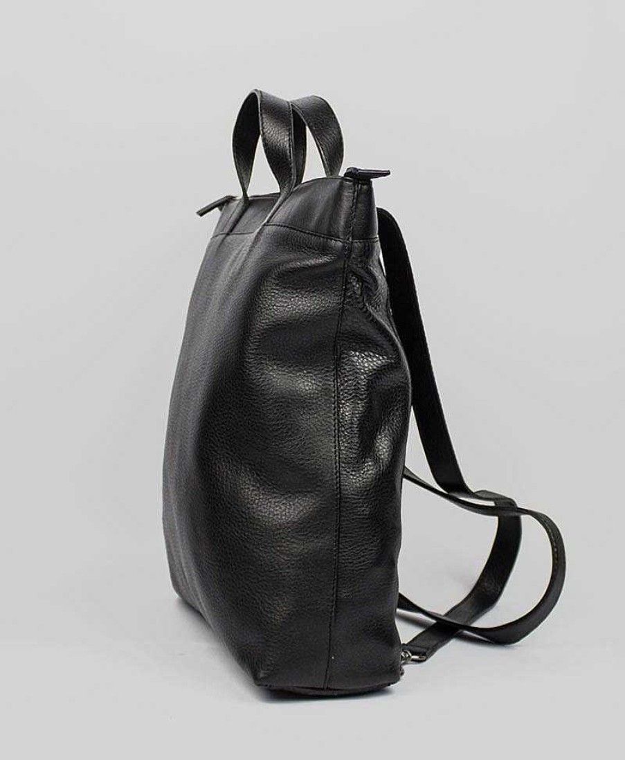 Damen Le Bas Taschen | Tasche Und Rucksack In Einem Aus Schwarzem Leder