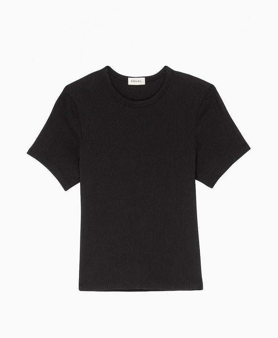 Damen DONNI. Oberteile | Geripptes T-Shirt - Schwarz