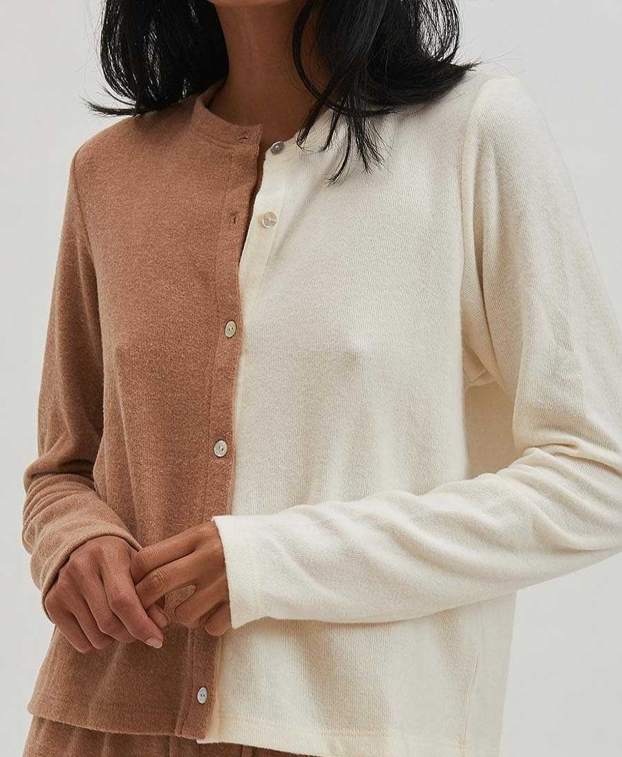 Damen DONNI. Oberteile | Duo Sweater Cardigan - Creme / Camel