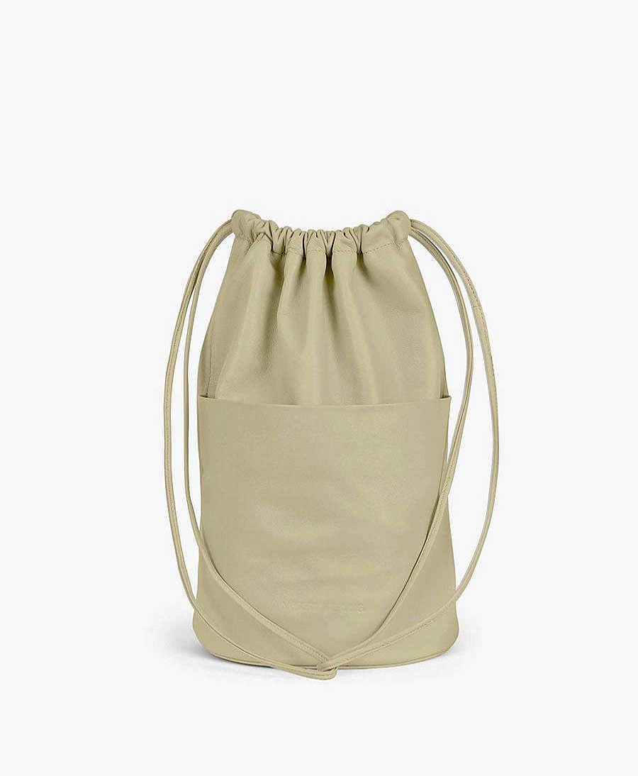 Damen Modern Weaving Taschen | Tasche "Drawstring Slouch Pocket Bucket" - Lammleder, Pastellgr N