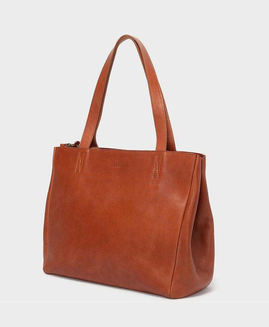 Damen PARK Taschen | Schultertasche Mit Reissverschluss "Tote Bag" Aus Braunem Leder