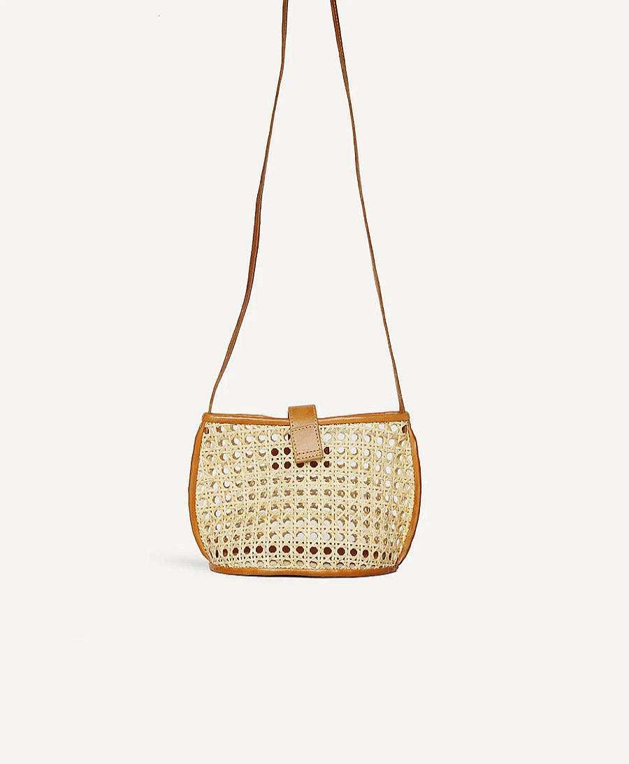 Damen BEMBIEN Taschen | Gewebte Umh Ngetasche "Paola" - Caramel - Rattan Und Leder