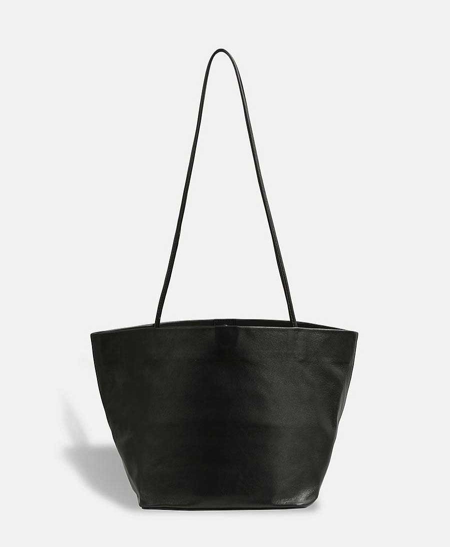 Damen Modern Weaving Taschen | Schultertasche "Bucket" - Lammleder, Schwarz