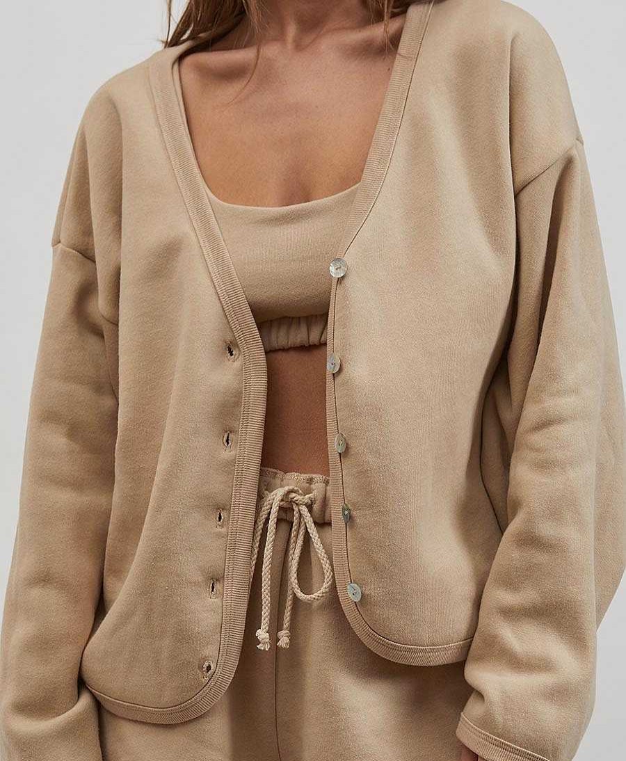 Damen DONNI. Oberteile | The Eco-Fleece Cardigan - Beige