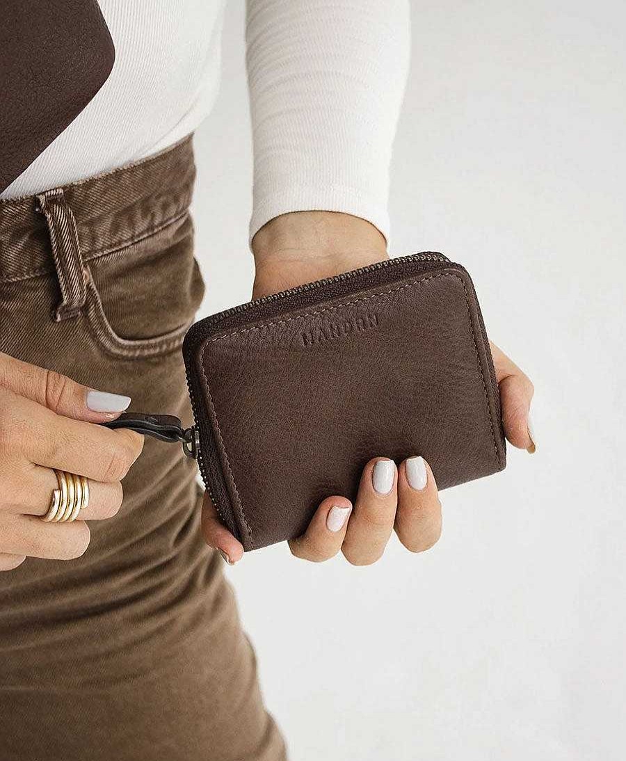 Damen MANDRN Portemonnaie | Portemonnaie Aus Leder - Quin Wallet Espresso