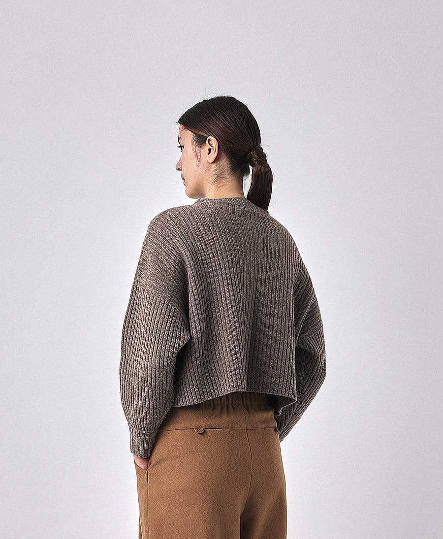 Damen 7115 by Szeki Oberteile | Strickpullover Signature Yak Rib Mock-Neck - Taupe