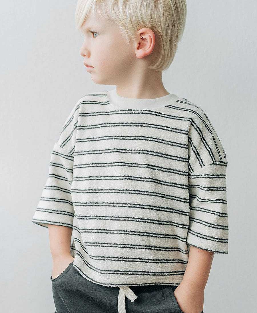 Kinder Kidwild Kinderkleidung | Organic Boxy Sweatshirt - Gestreift - Raven Double Stripe