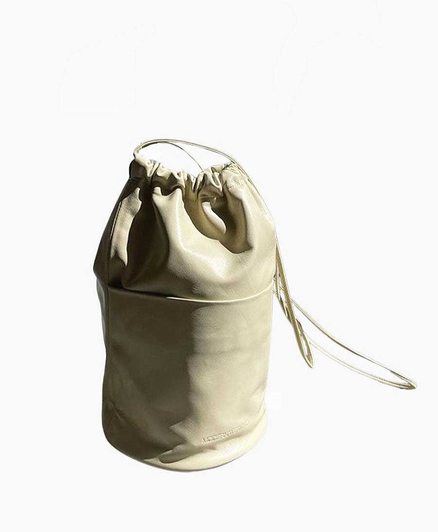 Damen Modern Weaving Taschen | Tasche "Drawstring Slouch Pocket Bucket" - Lammleder, Pastellgr N