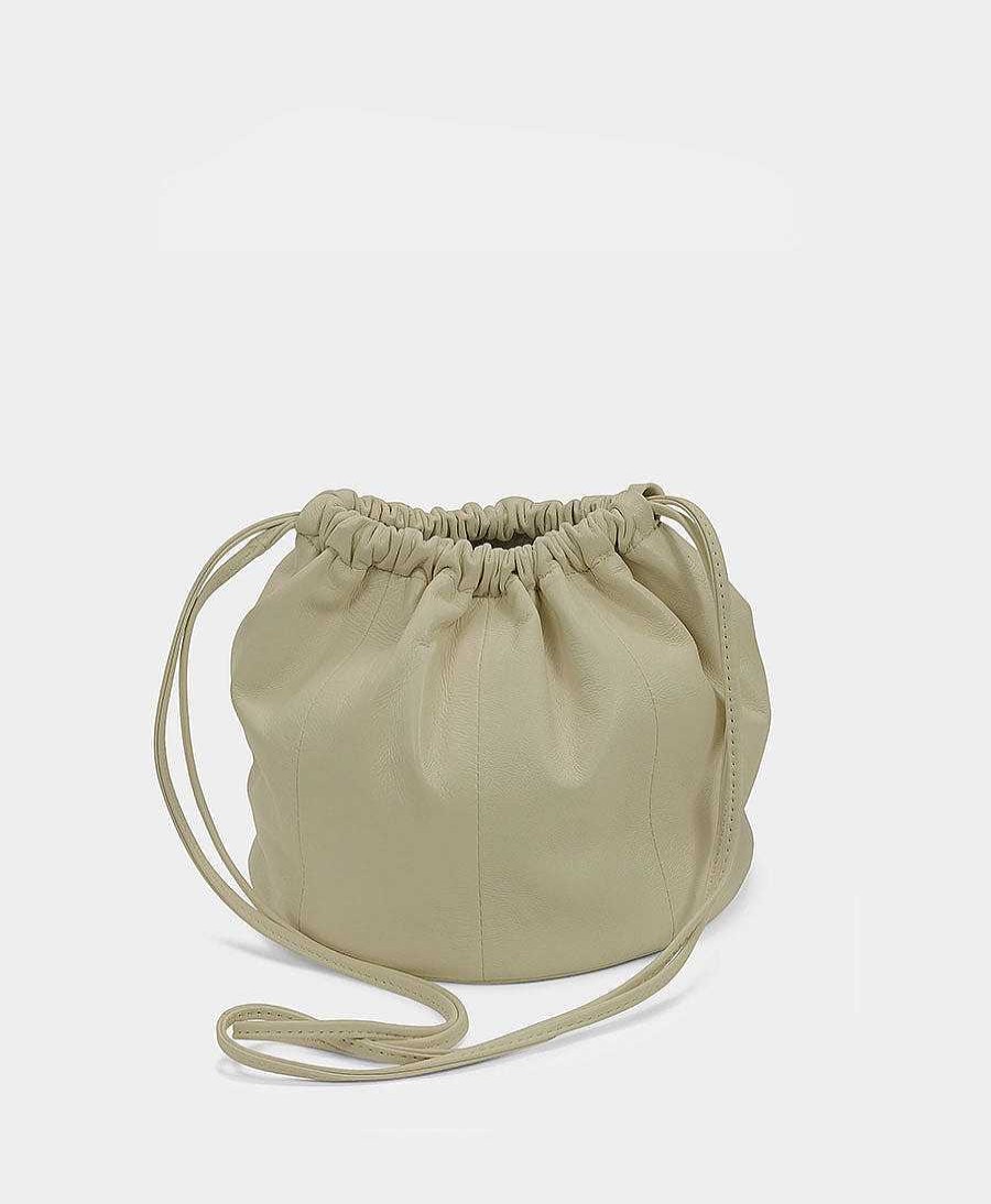 Damen Modern Weaving Taschen | Kleine Beuteltasche "Drum Drawstring Bucket" - Lammleder, Pastellgr N