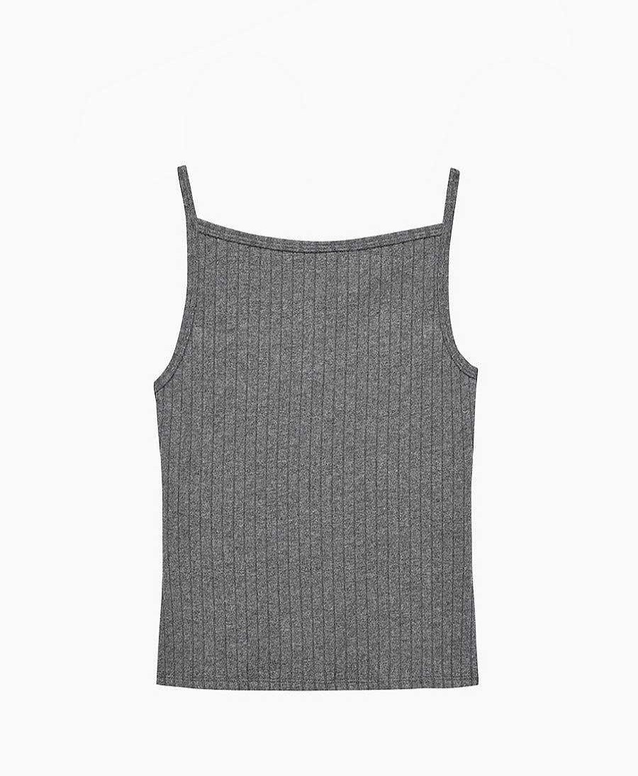 Damen DONNI. Oberteile | Tanktop Sweater Rippenstrick - Dunkelgrau