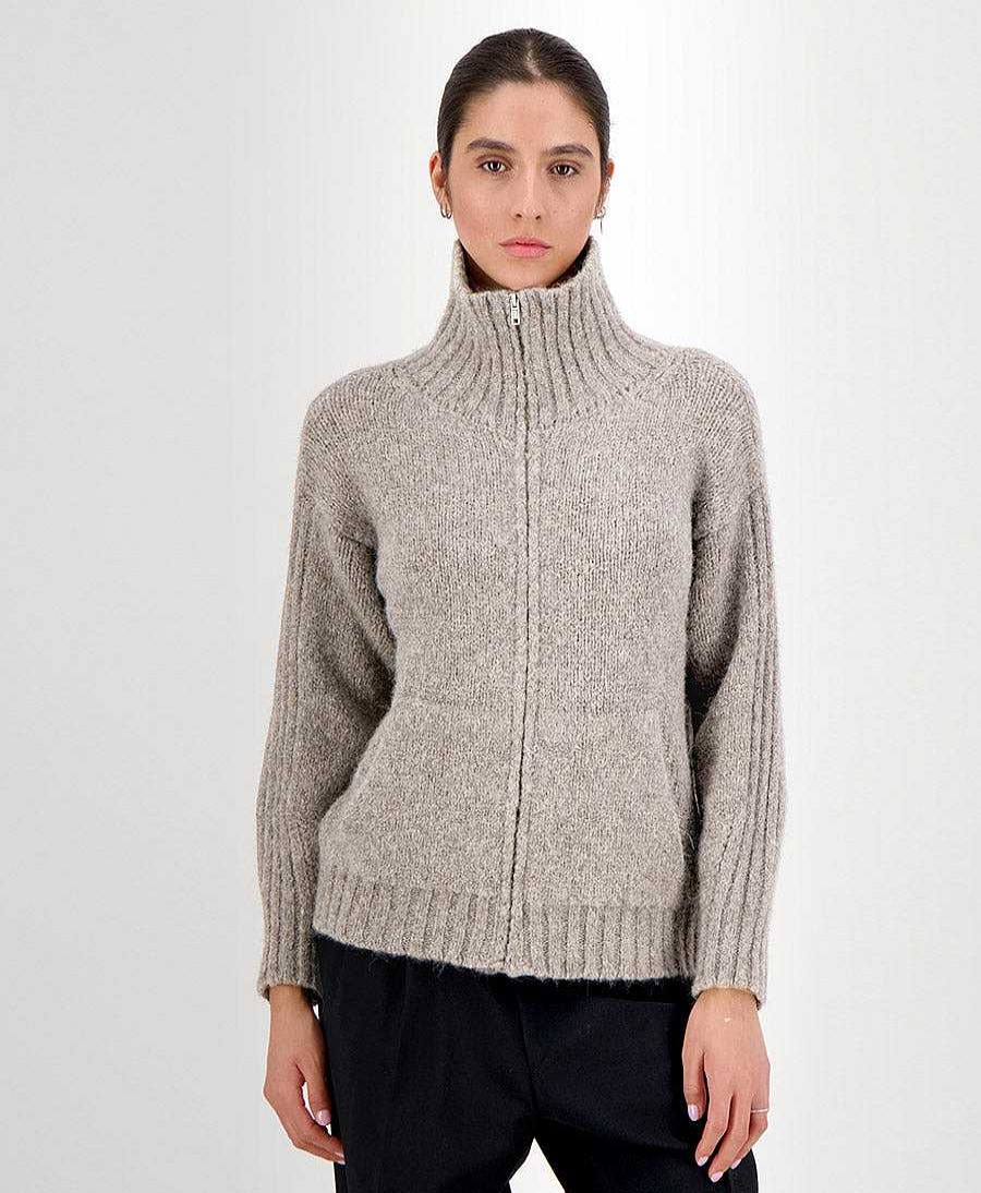 Damen Les Racines du Ciel Oberteile | Strickjacke Mit Reissverschluss Clara - Hellgrau