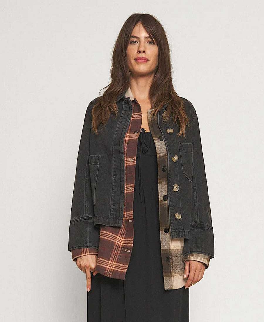 Damen Whimsy + Row Oberteile | Denim Jacke Hayden - Vintage Black