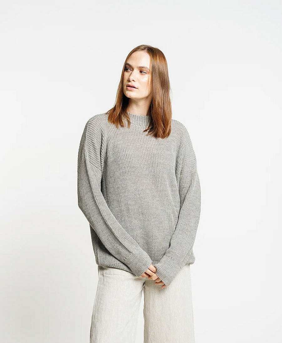 Damen LAUDE the Label Oberteile | Leichter Strickpullover Aus Alpakawolle & Seide - Grau