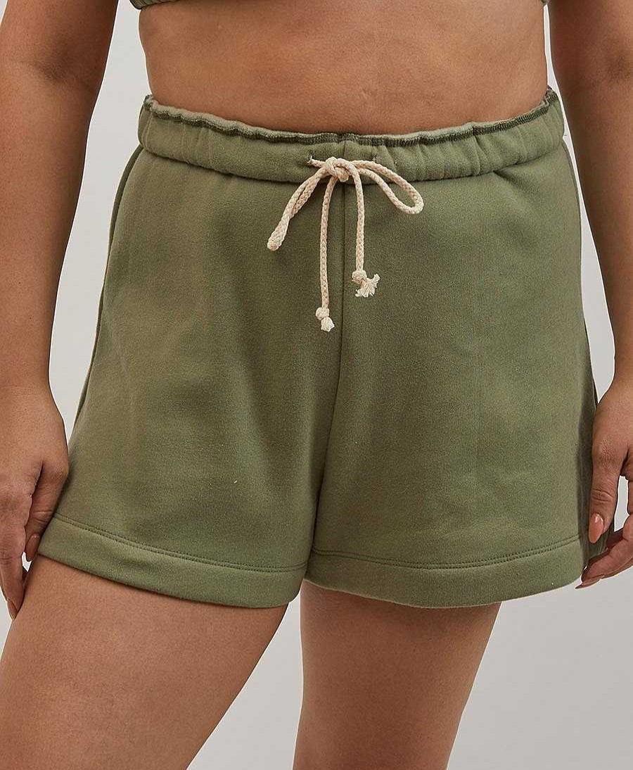 Damen DONNI. Unterteile | Eco Fleece Roll Short - Kurze Trainerhose - Sage / Salbeigr N