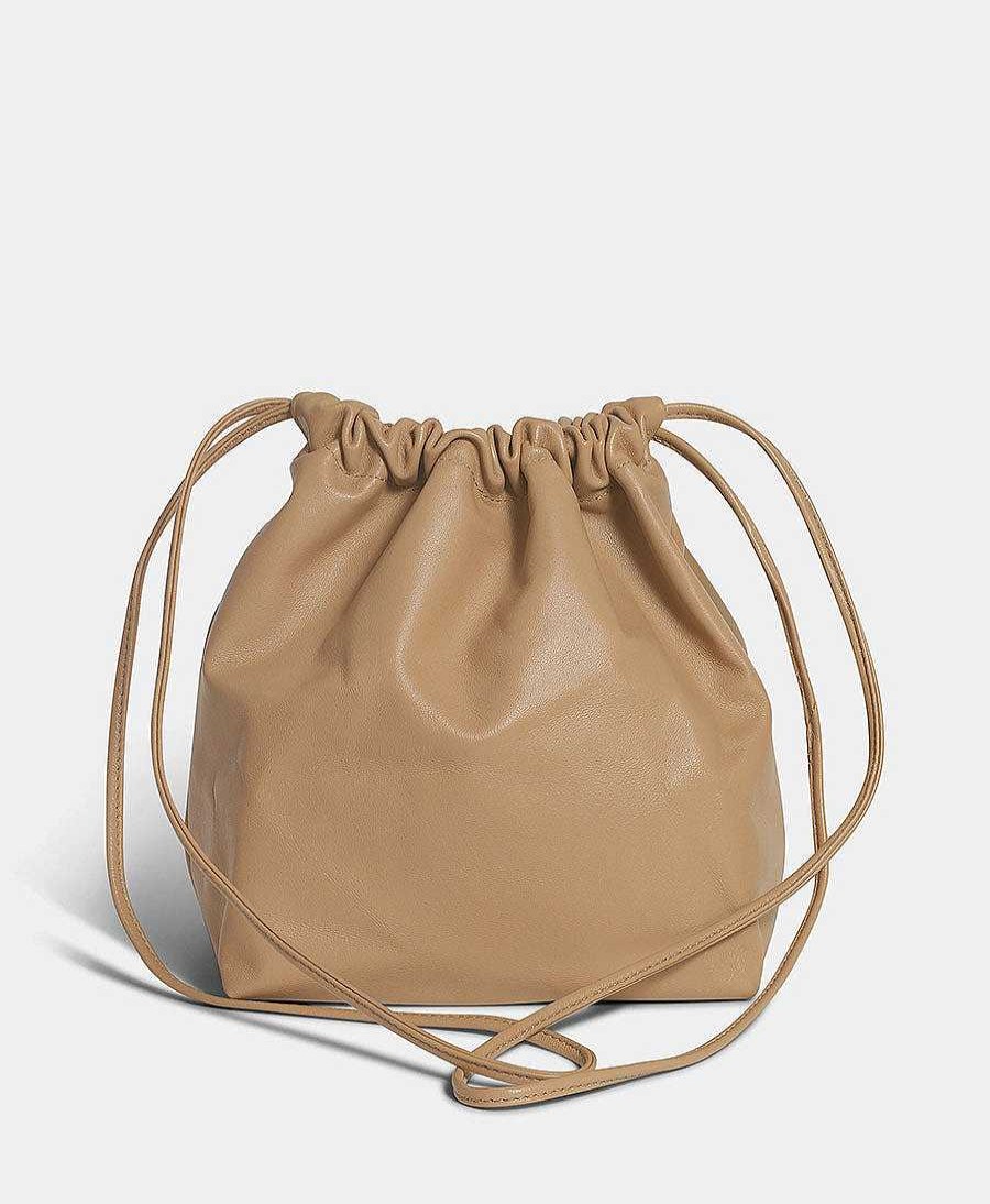 Damen Modern Weaving Taschen | Kleine Beuteltasche "Square Gathered Bucket" - Lammleder, Camel