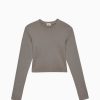 Damen DONNI. Oberteile | Geripptes Langarm (Cropped) Top - Taupe