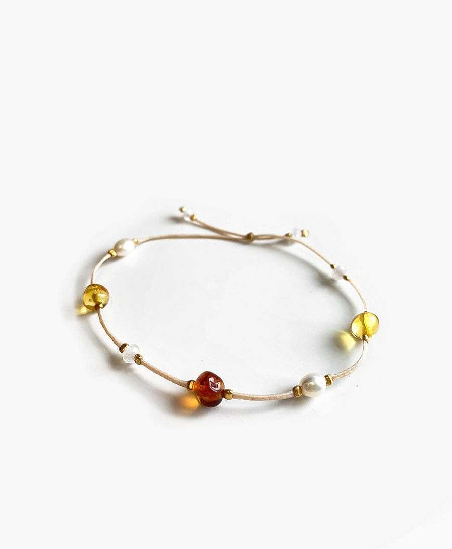 Damen YOOMEE Bracelet & Armringe | Bracelet Vergoldet - Amber Moon - Beige