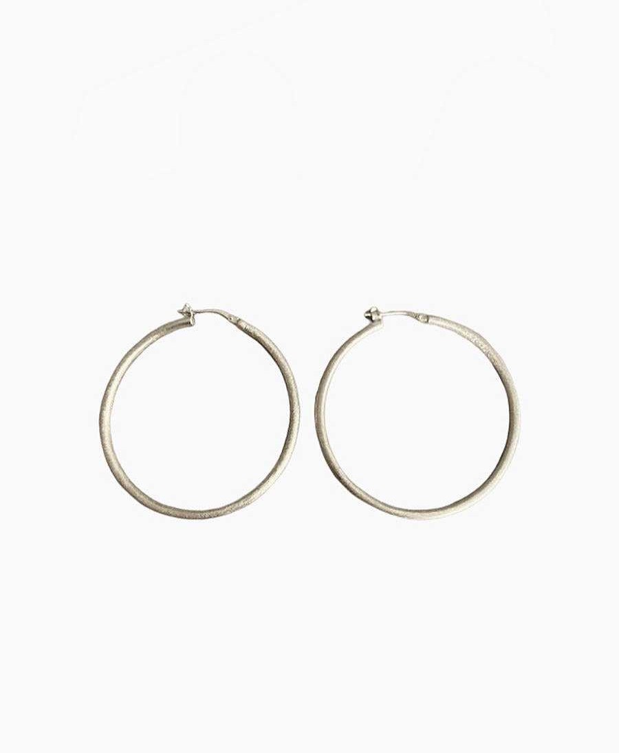 Damen V Design Lab Ohrringe | Grosse Essentials Hoops Brushed - Ohrringe Mit Weissgold Vergoldet