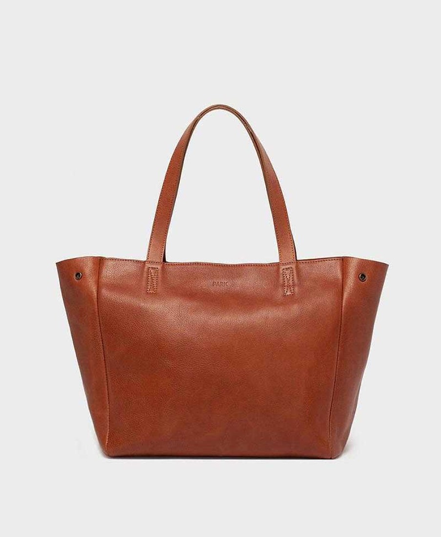 Damen PARK Taschen | Schultertasche Mit Reissverschluss "Tote Bag" Aus Braunem Leder