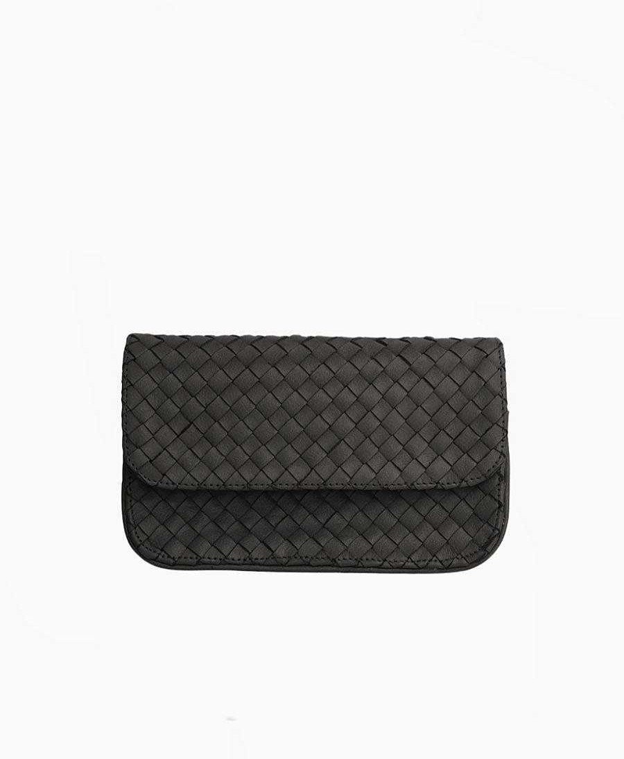 Damen MANDRN Taschen | Schwarze G Rteltasche Aus Leder - The Ziggy Woven Belt Bag