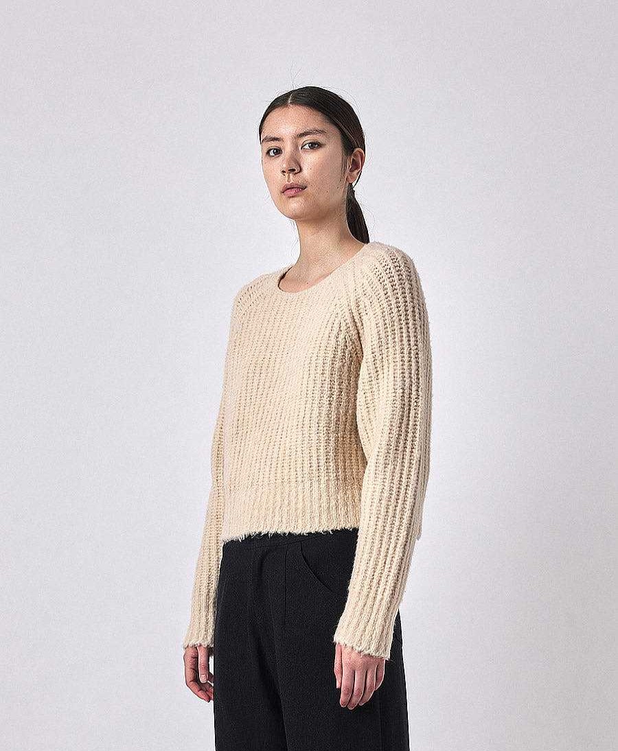 Damen 7115 by Szeki Oberteile | Strickpullover Chunky Cropped Sweater - Hellbeige