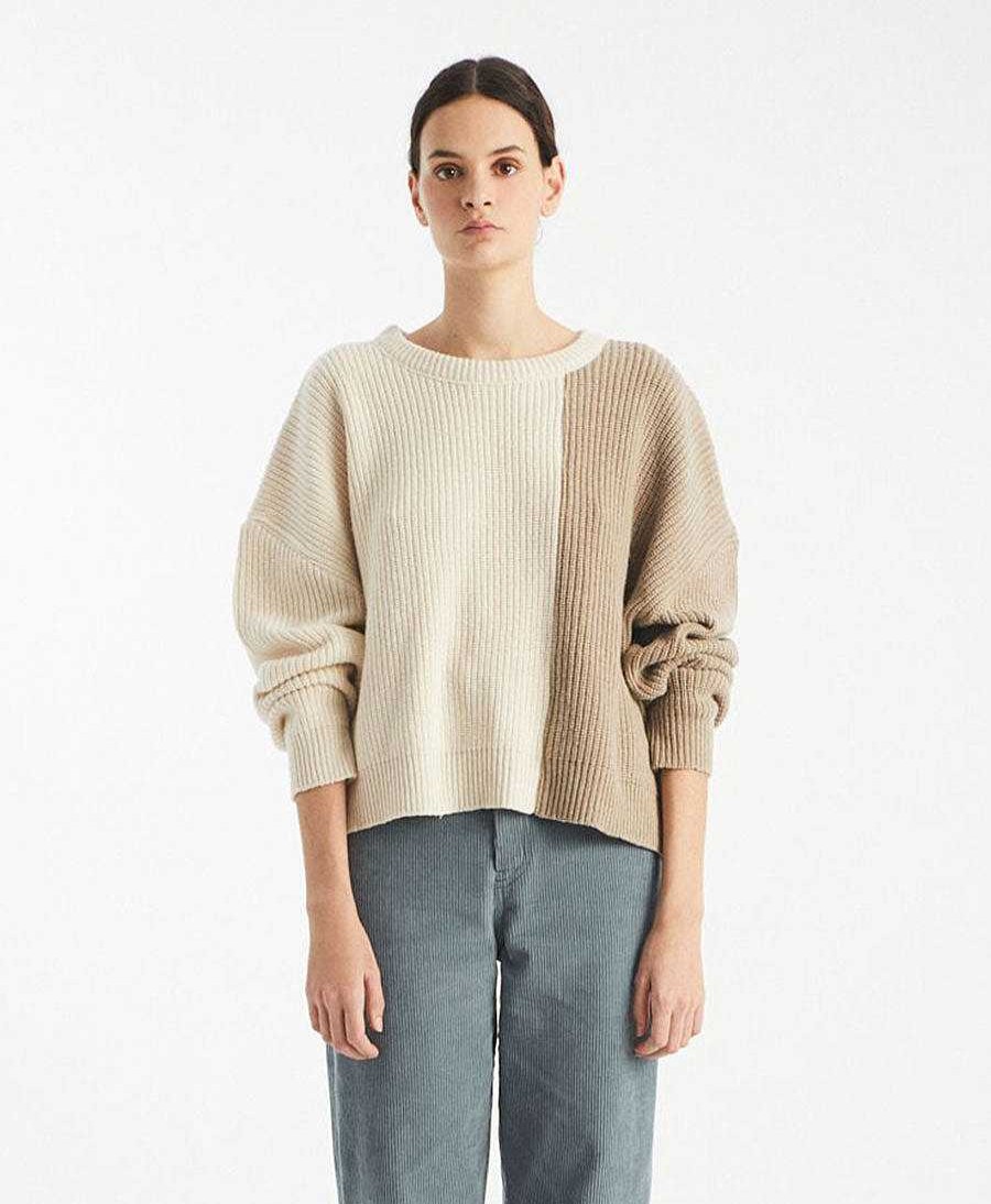 Damen Rita Row Oberteile | Zweifarbiger Strickpullover Erich - Bicolor