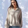 Damen JUNGLE FOLK Oberteile | Strickpullover Mit Kapuze Ayna - Hellgrau