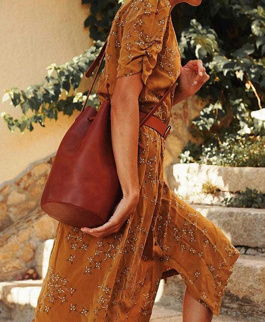 Damen Marin et Marine Taschen | Bucket Bag Aus Leder - Cognac