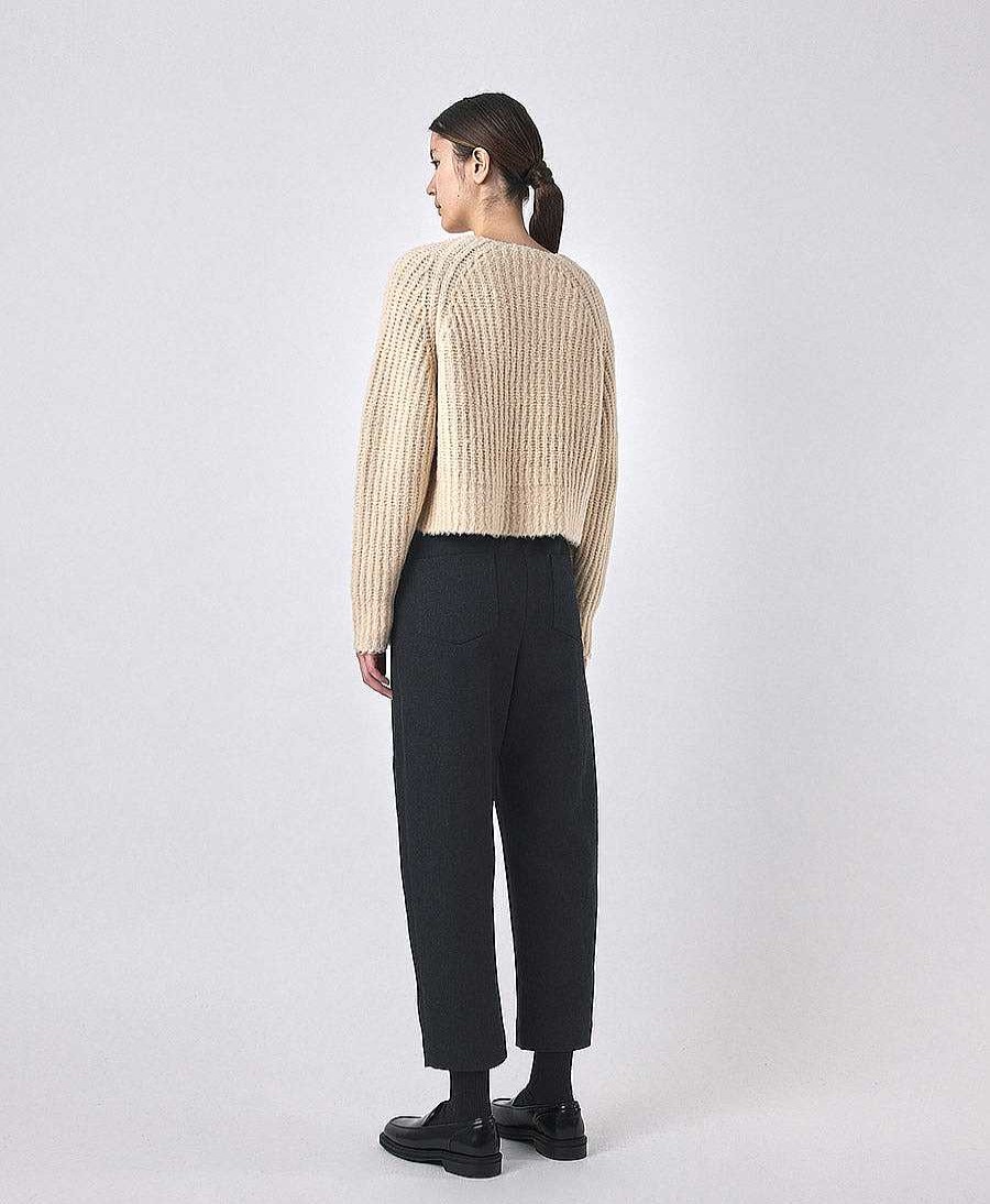 Damen 7115 by Szeki Oberteile | Strickpullover Chunky Cropped Sweater - Hellbeige