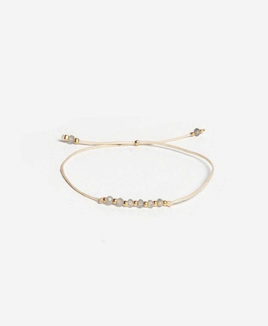 Damen YOOMEE Bracelet & Armringe | Bracelet Small But Mighty Vergoldet - Labradorit - Beige