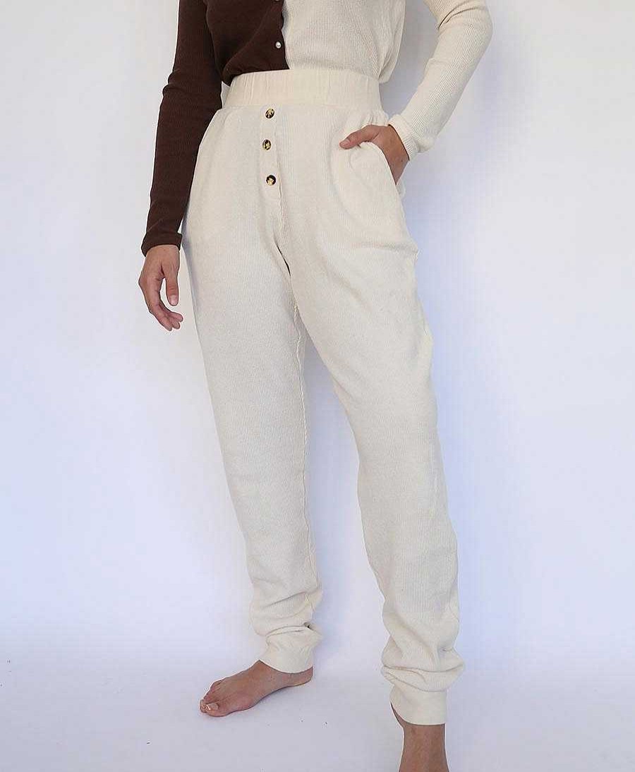 Damen DONNI. Unterteile | Trainerhose Thermal Henley Sweatpant Aus Baumwolle - Creme