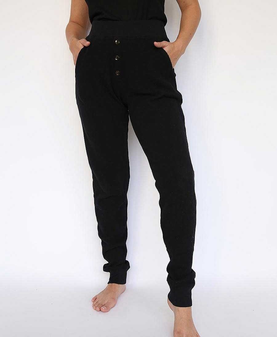 Damen DONNI. Unterteile | Trainerhose Thermal Henley Sweatpant Aus Baumwolle - Schwarz