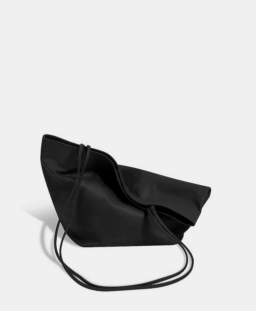 Damen Modern Weaving Taschen | Schultertasche "Bucket" - Lammleder, Schwarz