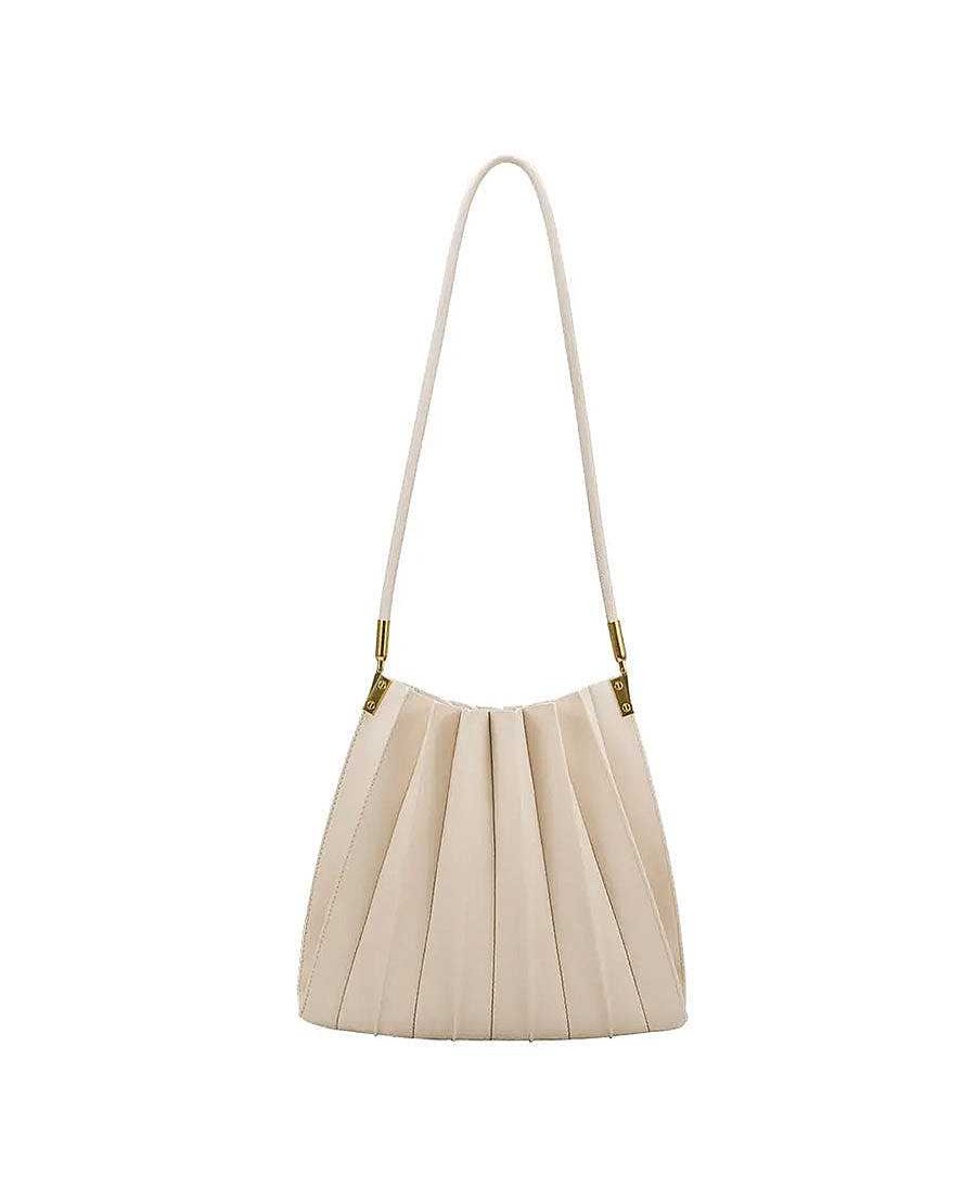 Damen Melie Bianco Taschen | Plissierte Schultertasche Carrie Aus Veganem Leder - Ivory