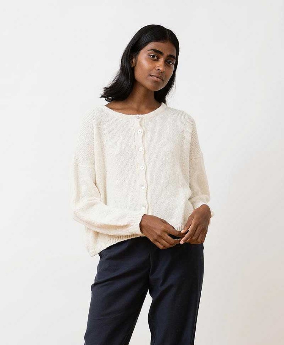 Damen JUNGLE FOLK Oberteile | Babyalpaka Cardigan Rapha - Ungef Rbtes Creme