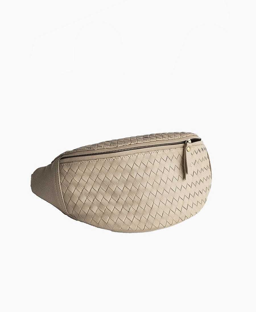 Damen MANDRN Taschen | Bauchtasche Aus Hellem, Gewebtem Leder - Woven Atlas Bone