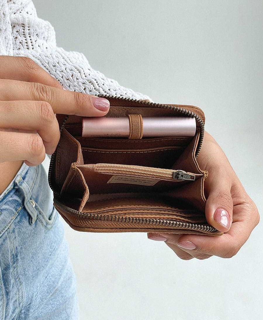 Damen MANDRN Portemonnaie | Portemonnaie Aus Leder - Quin Wallet Tan