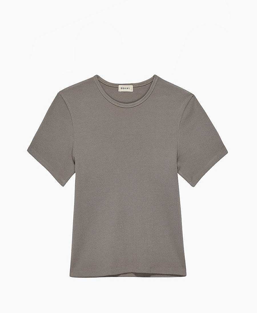 Damen DONNI. Oberteile | Geripptes T-Shirt - Taupe