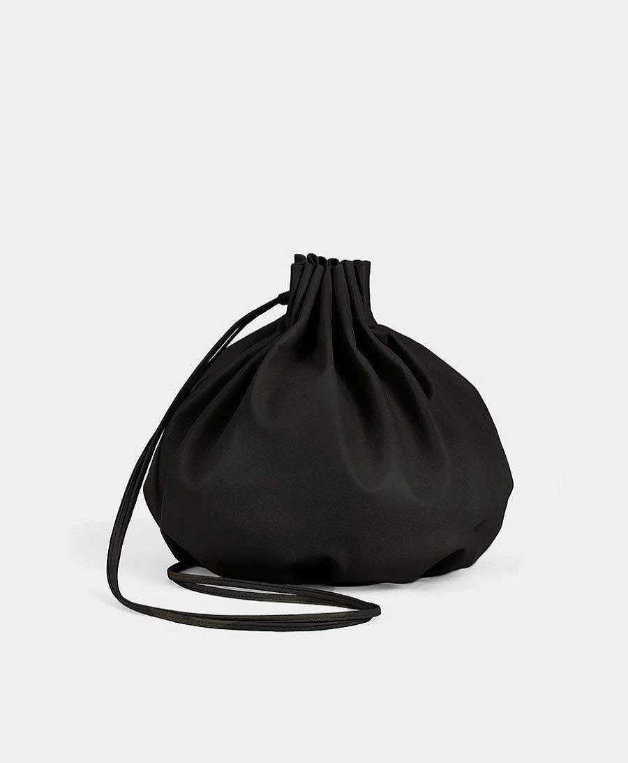 Damen Modern Weaving Taschen | Tasche "Pleated Balloon Bag Crossbody" - Lammleder, Schwarz