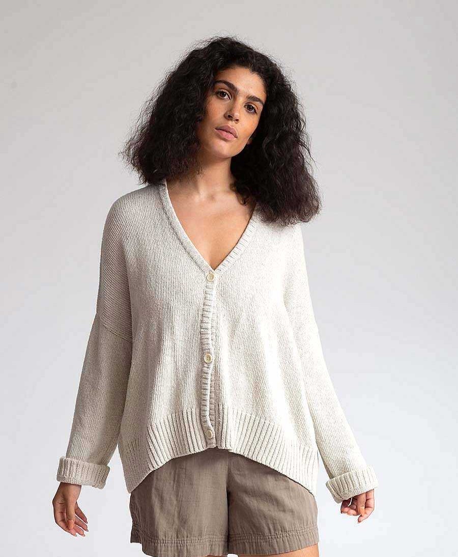 Damen Beaumont Organic Oberteile | Charis Cardigan Aus Rezyklierter Baumwolle - Bone