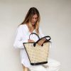 Damen BEMBIEN Taschen | Gewebte Tasche "Valeria Tote" - Natural / Schwarz - Rattan Und Leder