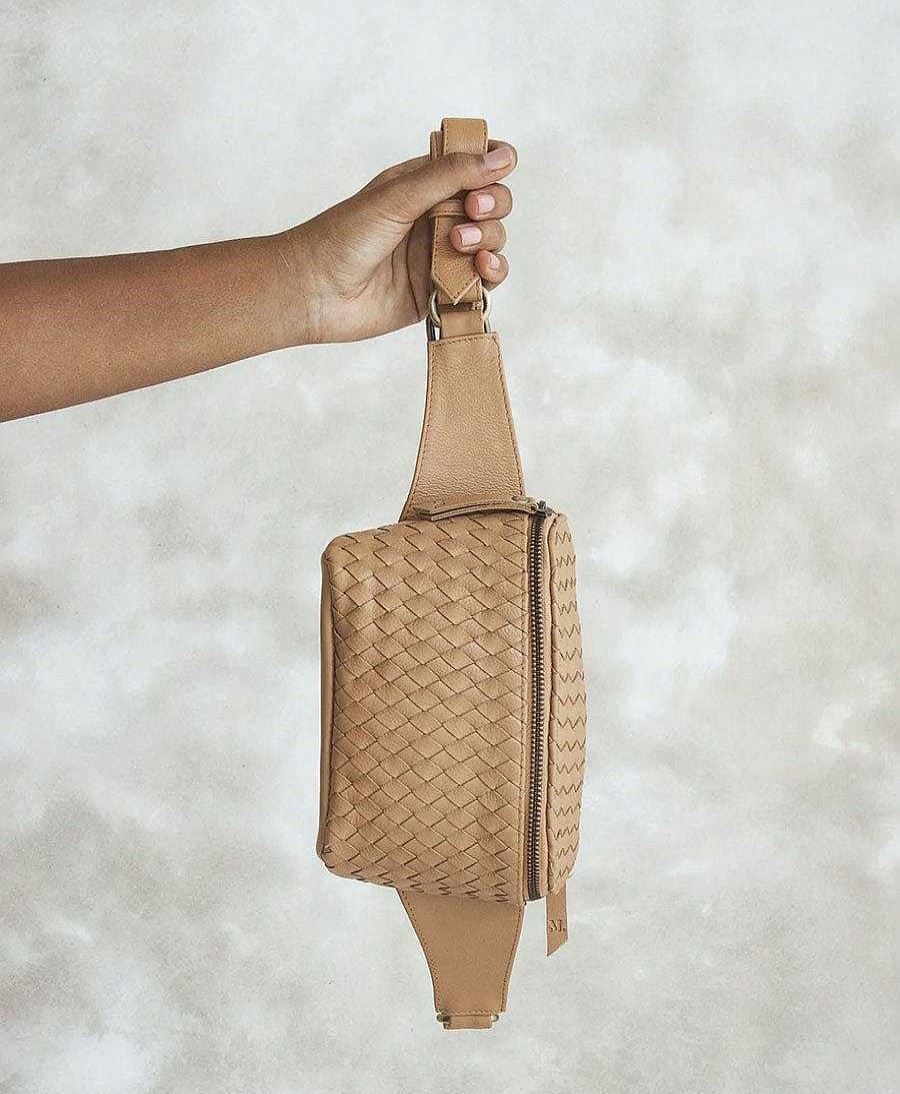 Damen MANDRN Taschen | Bauchtasche Aus Gewebtem Leder - The Woven Remy Sand