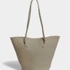 Damen Modern Weaving Taschen | Ledertasche "Soft Structure Tall Oval Bucket" - Leder, Khaki