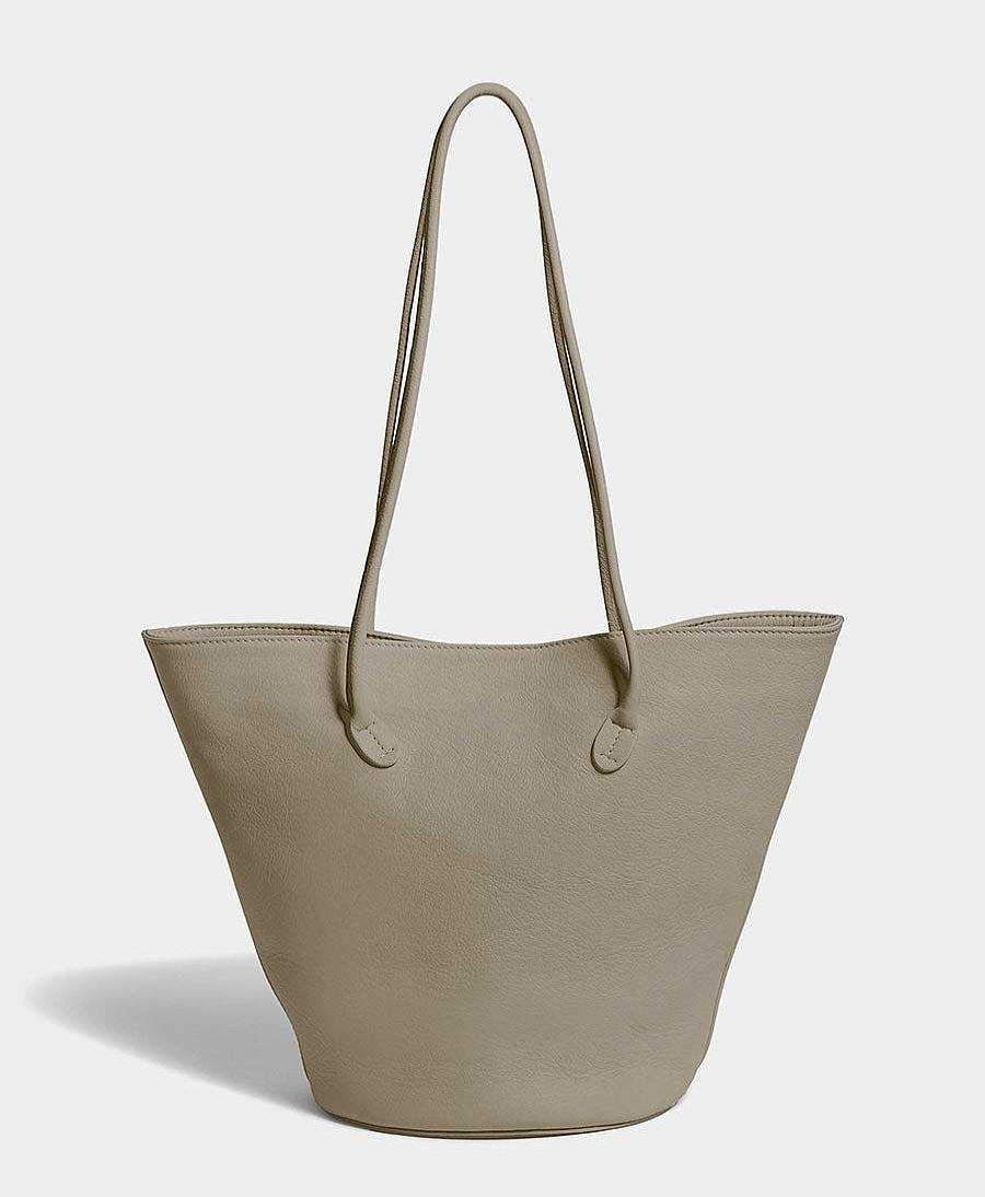 Damen Modern Weaving Taschen | Ledertasche "Soft Structure Tall Oval Bucket" - Leder, Khaki